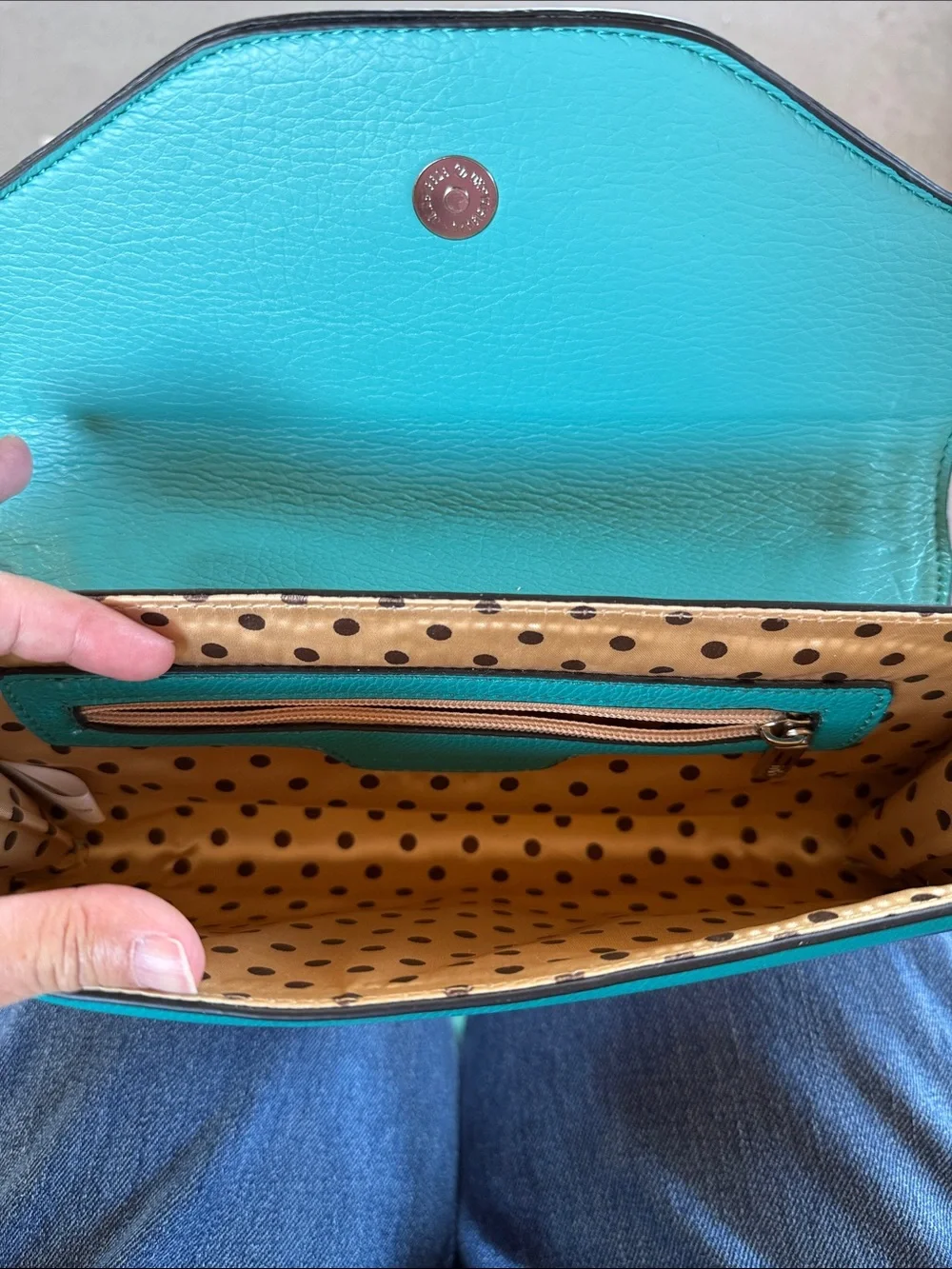 Melie Bianco Blue and Teal Leather Chain Clutch